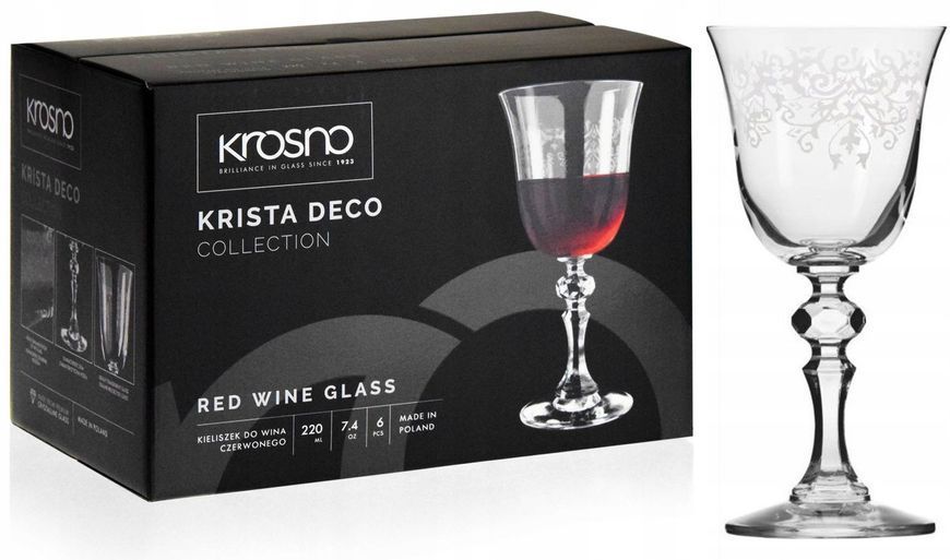 Набір келихів для червоного вина Krosno Krista Deco, скло, 220 мл, 6 шт 788067 фото
