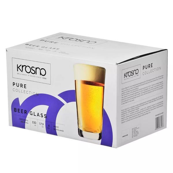 Набір келихів для пива Krosno Pure, скло, 530 мл, 6 шт 832036 фото